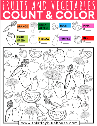 free printable fruit and vegetable count and color activity for