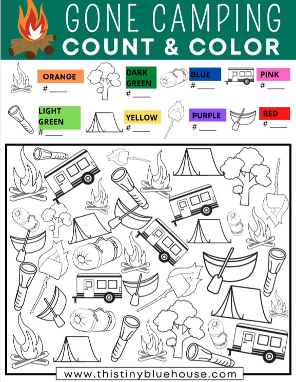 Free Printable Gone Camping Count and Color Activity For Kids - This ...