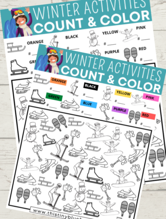 Encourage quiet screen free play with this free printable Winter Activities I Spy activity that encourages counting and coloring skills in kids as young as 3.