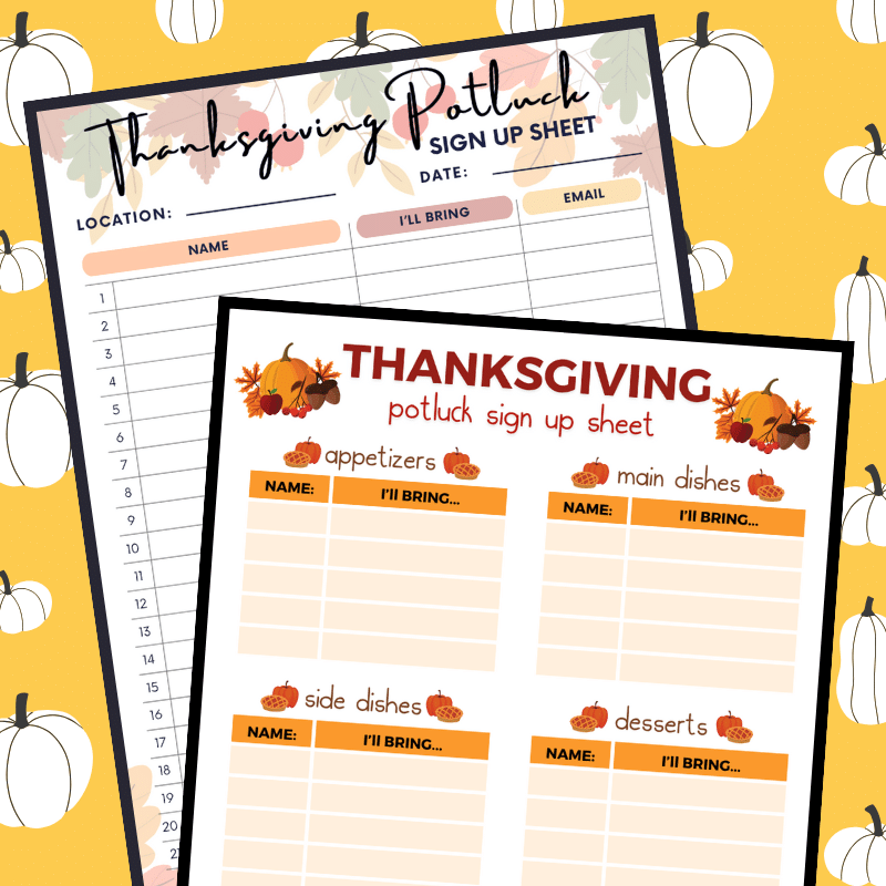 FREE Printable downloadable thanksgiving potluck sheet (2 versions ...