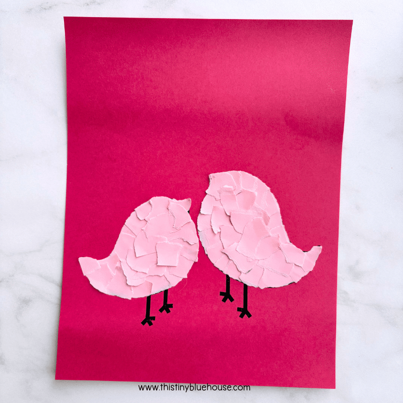 Torn Paper Lovebirds Craft - This Tiny Blue House
