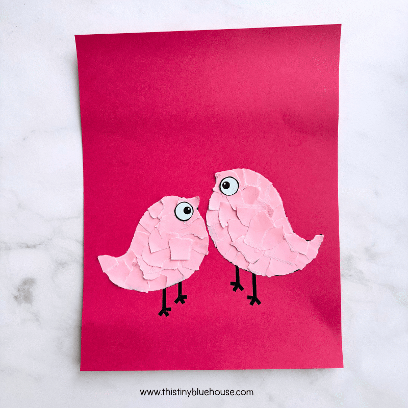 Torn Paper Lovebirds Craft - This Tiny Blue House