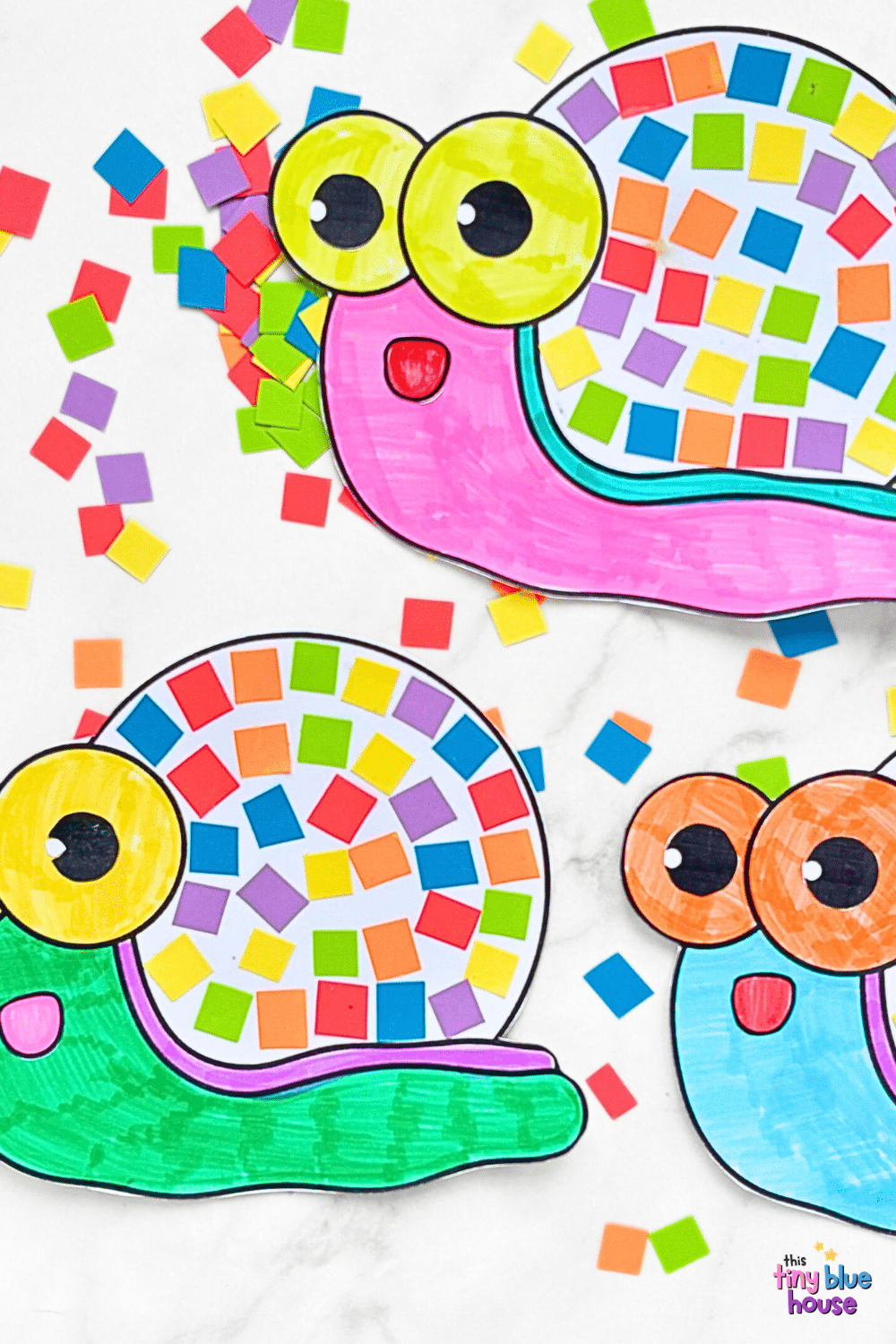 Mosaic Snail Craft (Free Printable Template) - This Tiny Blue House