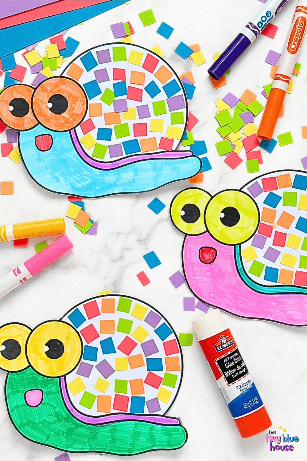 Mosaic Snail Craft (Free Printable Template) - This Tiny Blue House