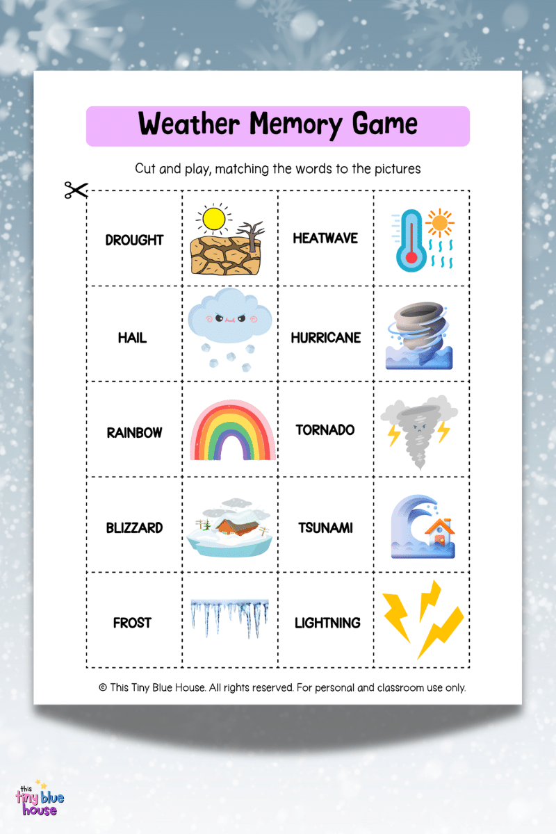 Weather Memory Game (Free Printable Template) - This Tiny Blue House