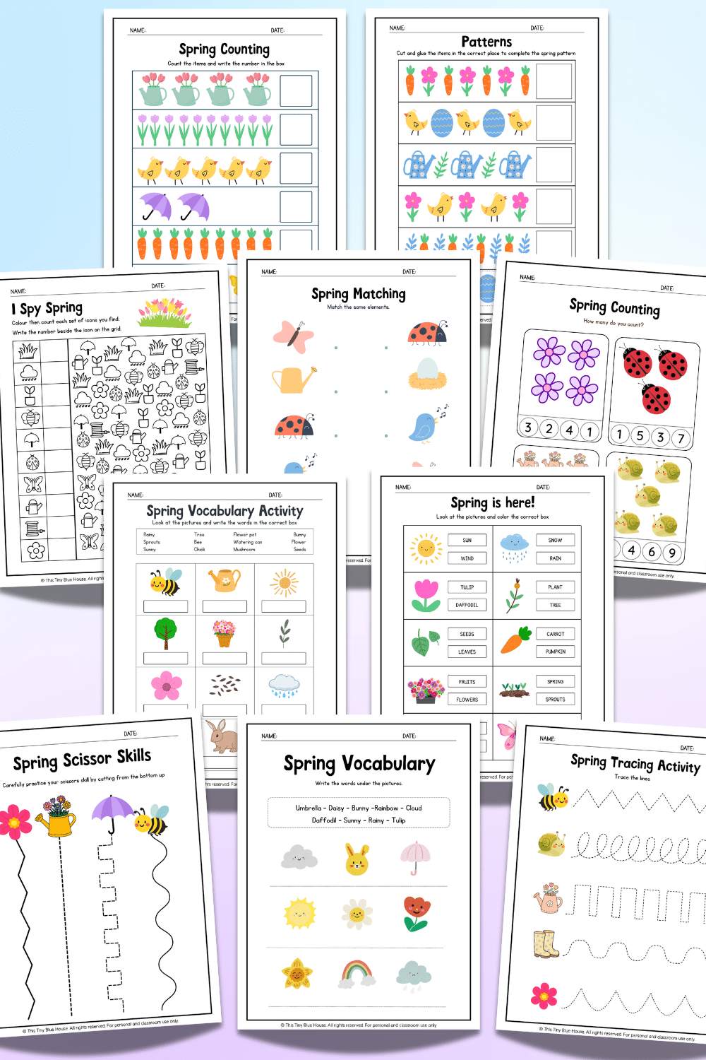 Free Printable Spring Worksheets for Pre-K to Grade 1 (10-Page Activity ...