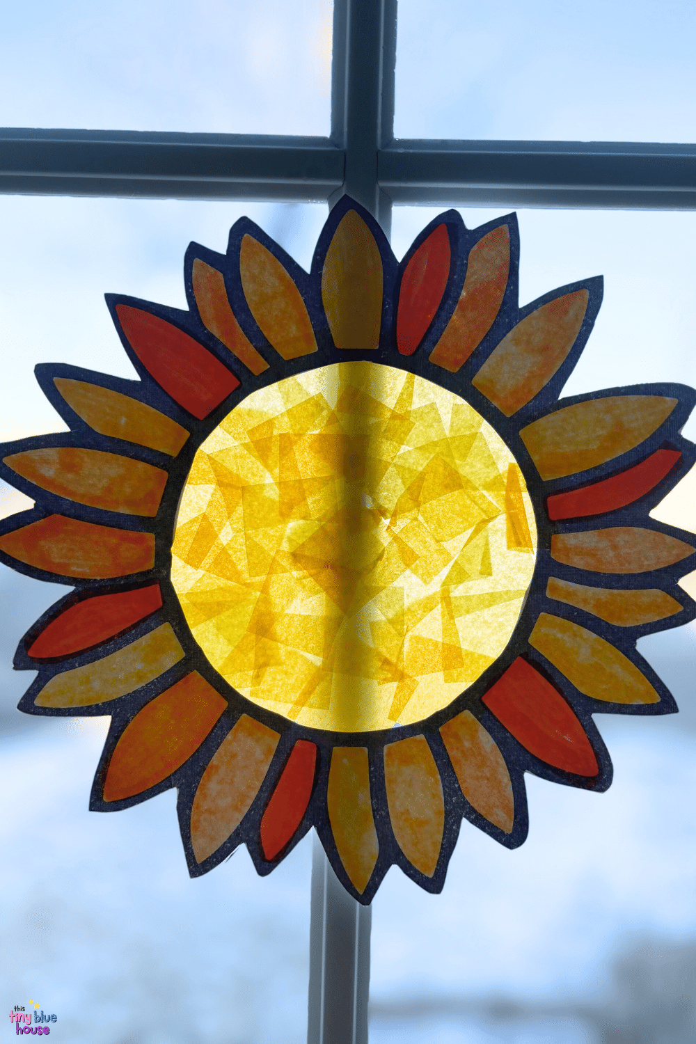 Sunflower Suncatcher Craft (Free printable Template) - This Tiny Blue House