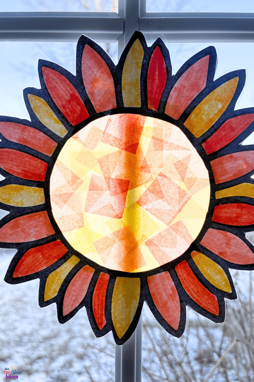 Sunflower Suncatcher Craft (Free printable Template) - This Tiny Blue House
