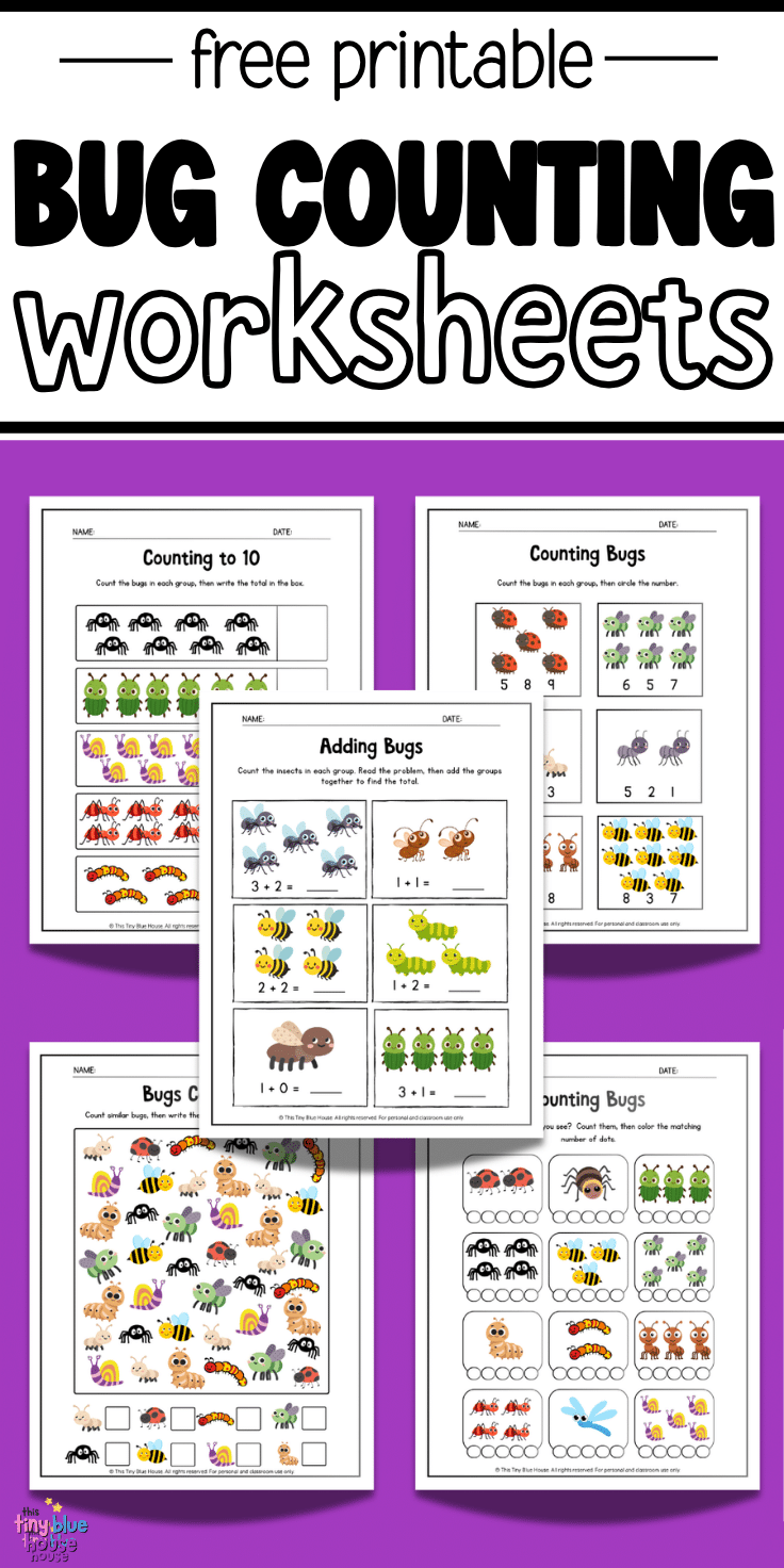Bug Math Sheets Bug Counting Worksheets for Kids (Free Printable Math Practice) - This ...