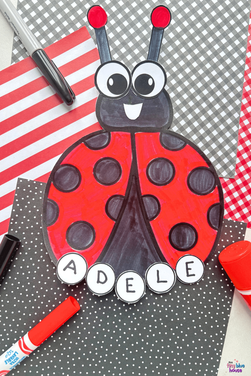 Ladybug Name Craft (Free Printable Template) - This Tiny Blue House
