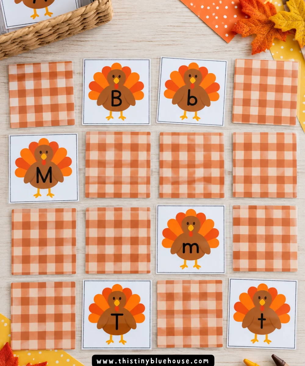 Thanksgiving Alphabet Matching Game (Free Printable) - This Tiny Blue House