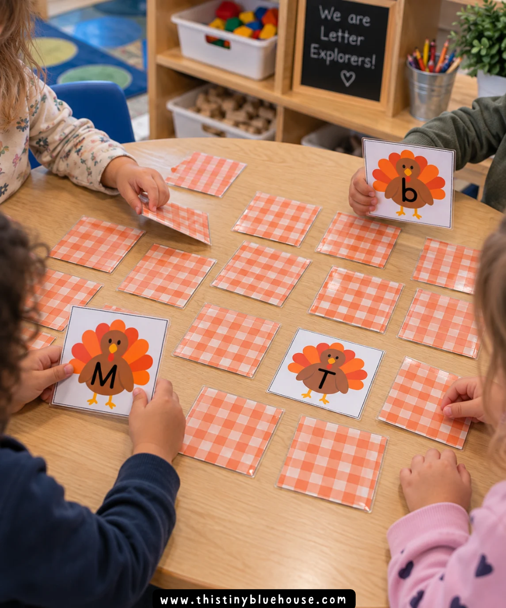 Thanksgiving Alphabet Matching Game (Free Printable) - This Tiny Blue House